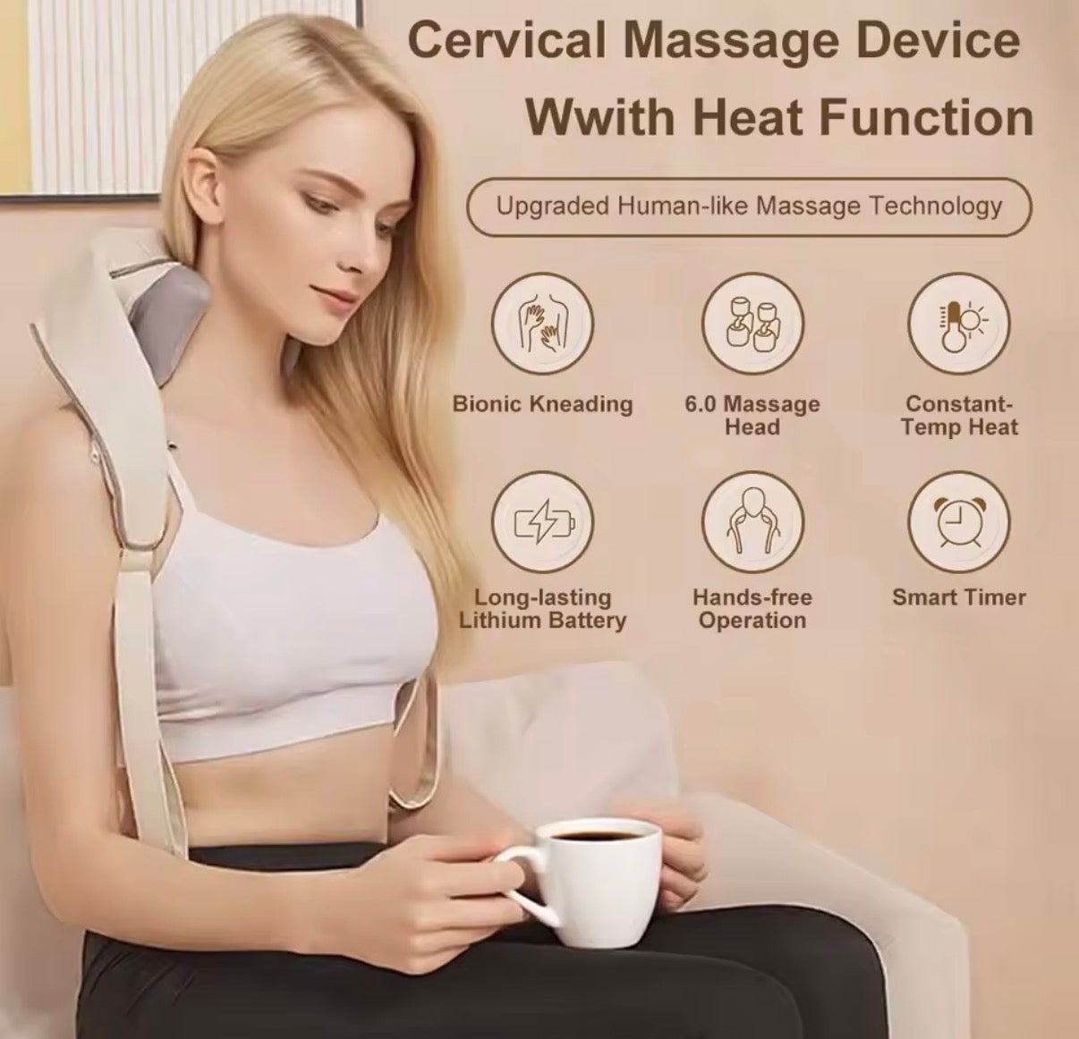 Masajeador de Cuello y Hombros con Calor – Alivio Cervical, Trapezio y Columna