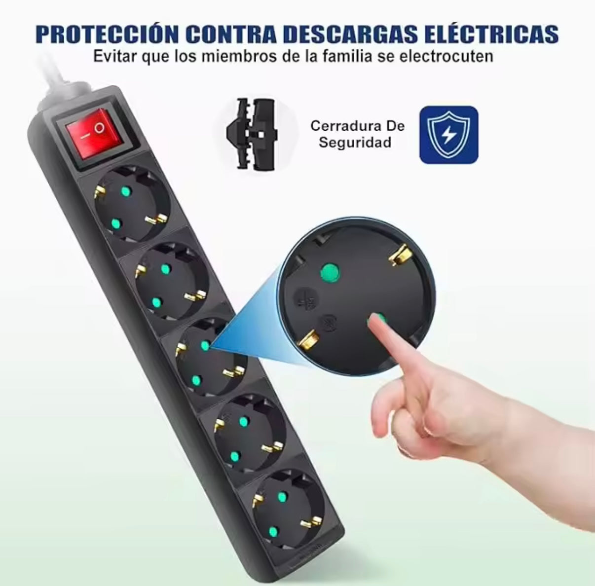 Regleta 5 Enchufes con Interruptor de Encendido 1,5 Metros Max3680W Protección Infantil Negro