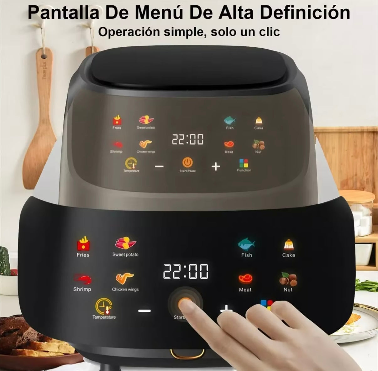 Freidora de aire inteligente con pantalla LCD, horno sin aceite para freír patatas fritas y pollo a la parrilla, gran capacidad, 2400W, 8L