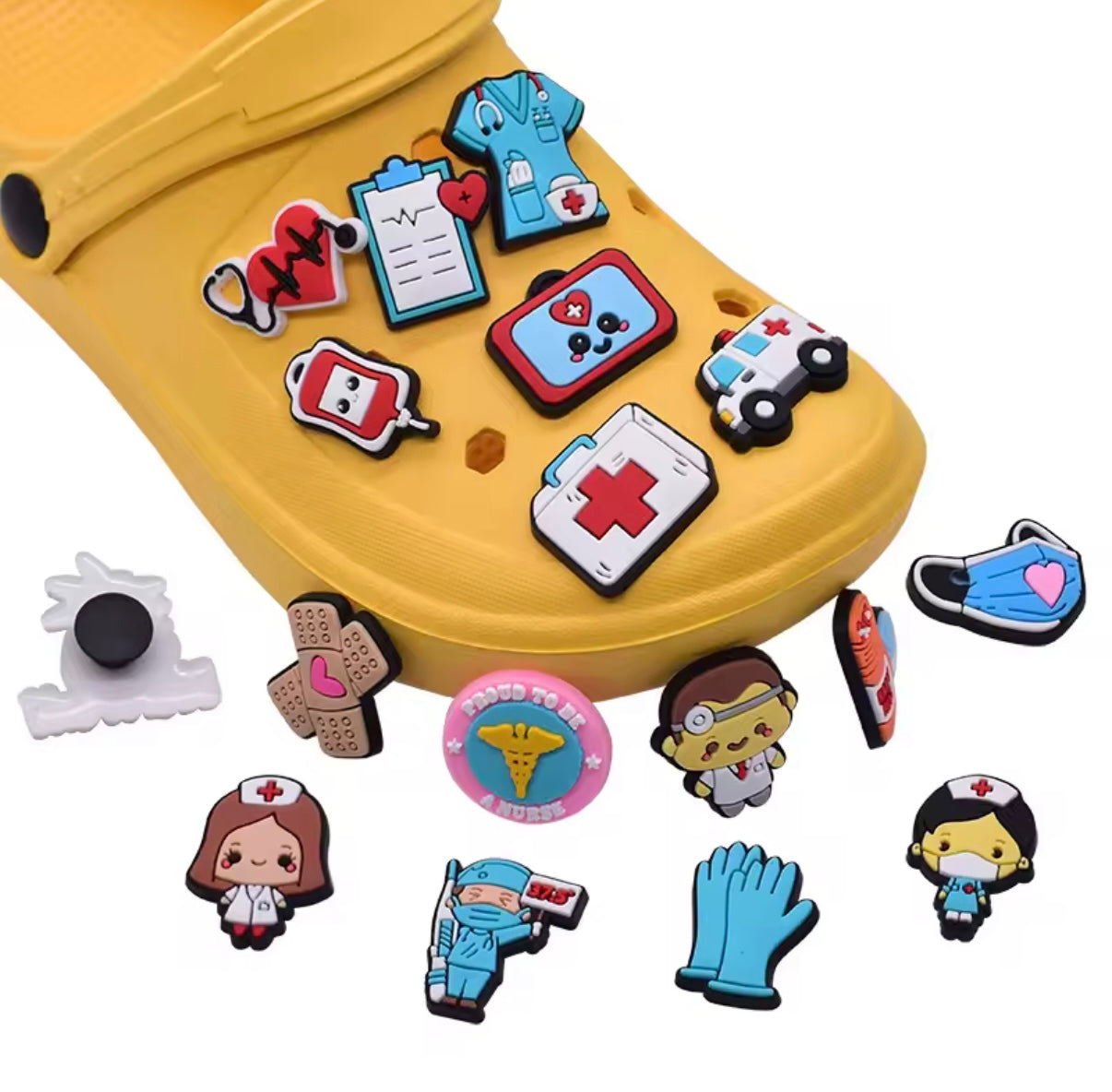 22 Accesorios colgantes para zapatos de PVC con dibujos de Doctor y enfermera, zapatillas DIY, sandalias, hebillas para zapatos, alfileres, serie hospitalaria, decoración de zapatos, regalos para amigos