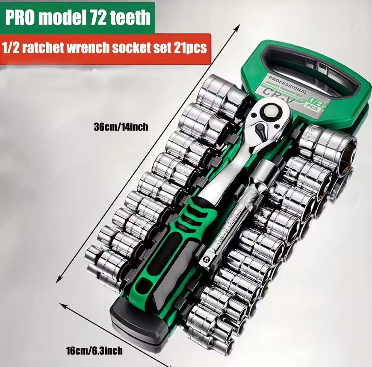 21 Ud-Juego de casquillos 1/4 "-3/8"-1/2", llaves de trinquete, casquillos compactos para reparación de automóviles, herramienta mecánica para reparación de automóviles