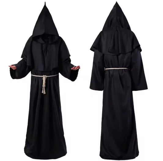 Disfraz de mago o monje medieval con capucha 🧙♂️ | Bata de Halloween o sacerdote antiguo