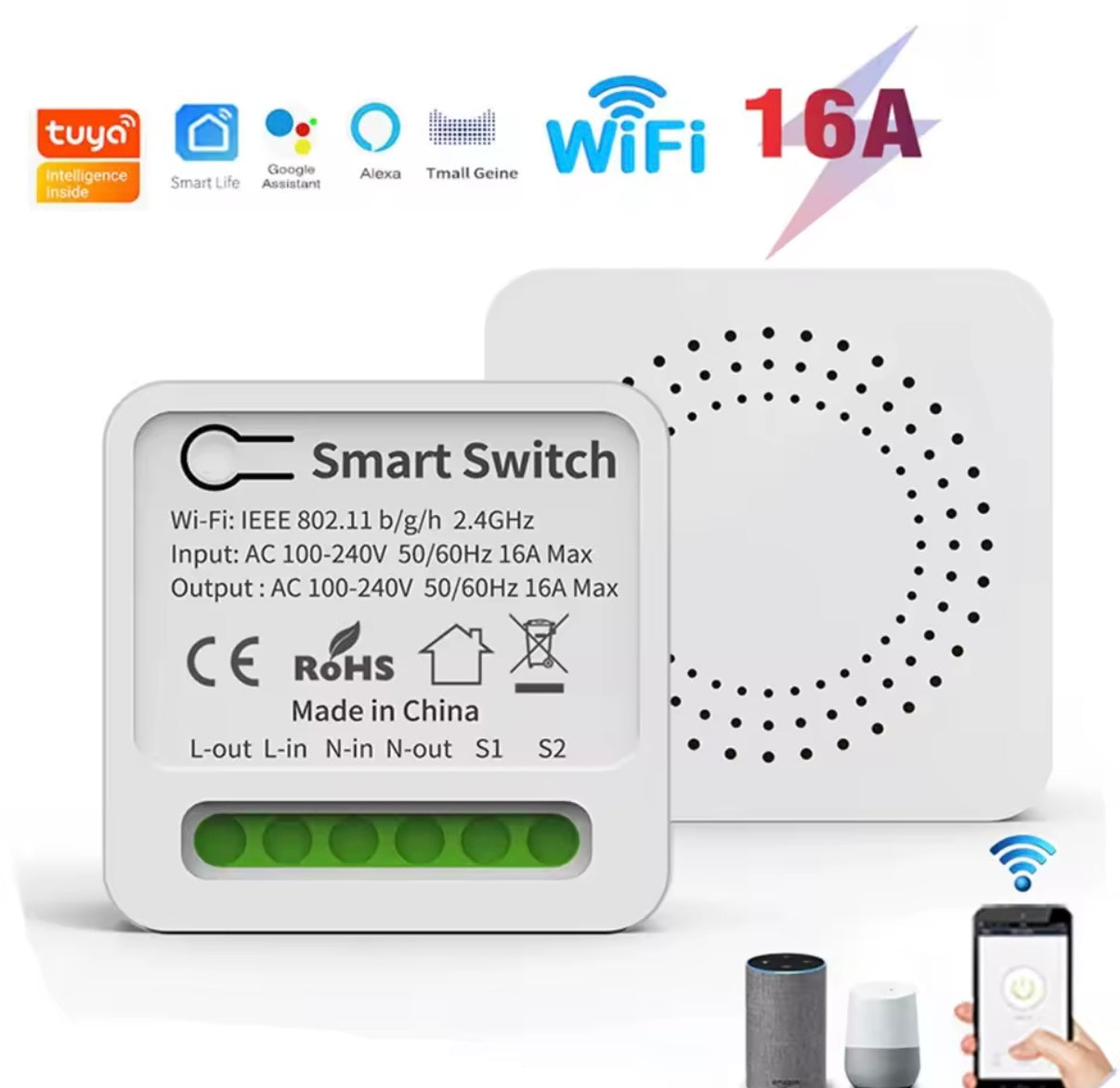 Interruptor inteligente WiFi 16A – Controla tu hogar desde el móvil