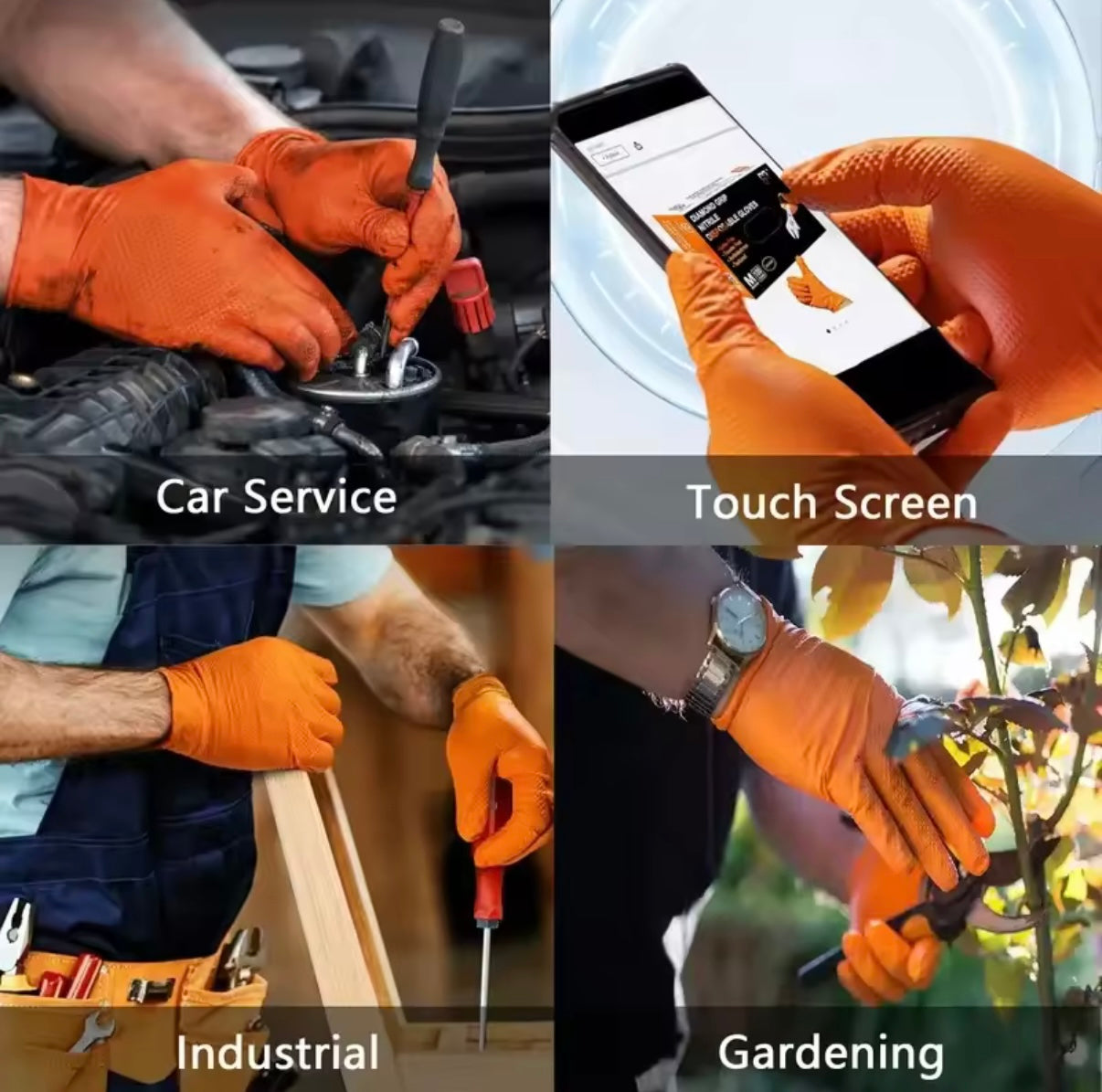 50 ud-Guantes de nitrilo naranja de alta resistencia, guantes desechables industriales de 8 mil con agarre con textura de diamante para seguridad mecánica y guantes de trabajo