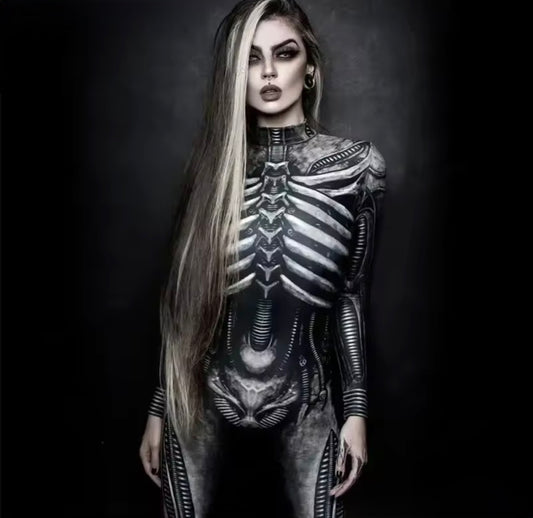 Mono de esqueleto fantasma para mujer 💀 | Disfraz del diablo de Halloween y cosplay de terror