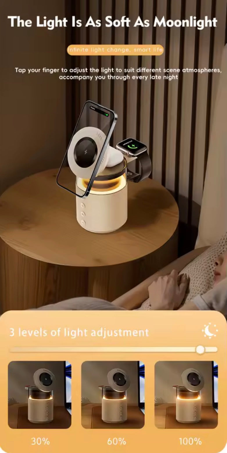 Cargador Inalámbrico 5 en 1 iPhone Apple Watch AirPods con Altavoz