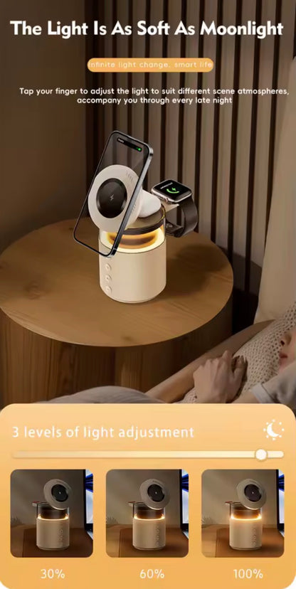 Cargador Inalámbrico 5 en 1 iPhone Apple Watch AirPods con Altavoz