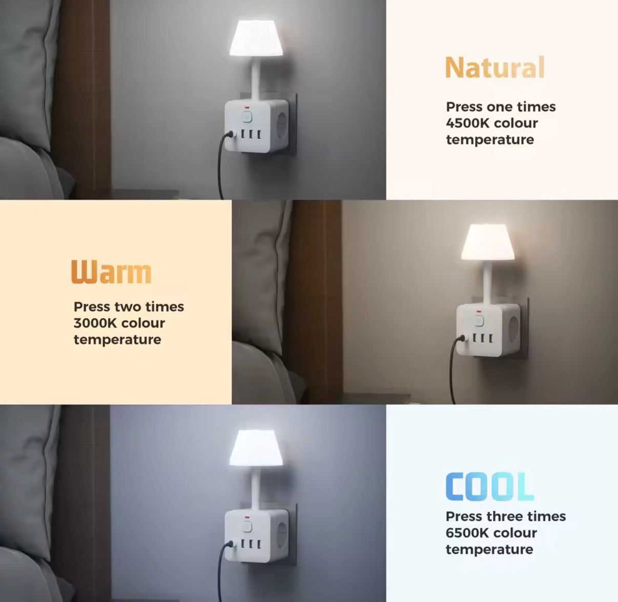 Lámpara de Escritorio con 3 Enchufes y USB-C | Luz Regulable y Protección Sobrecarga