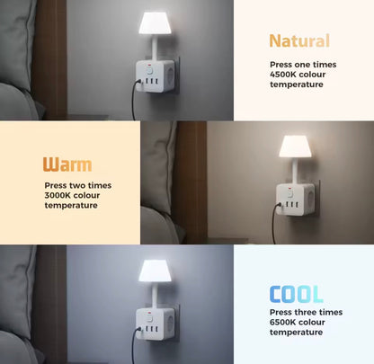 Lámpara de Escritorio con 3 Enchufes y USB-C | Luz Regulable y Protección Sobrecarga