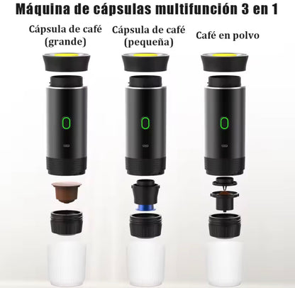 Cafetera Portátil de Cápsulas 3 en 1 | Espresso Eléctrica Inalámbrica para Viaje y Coche