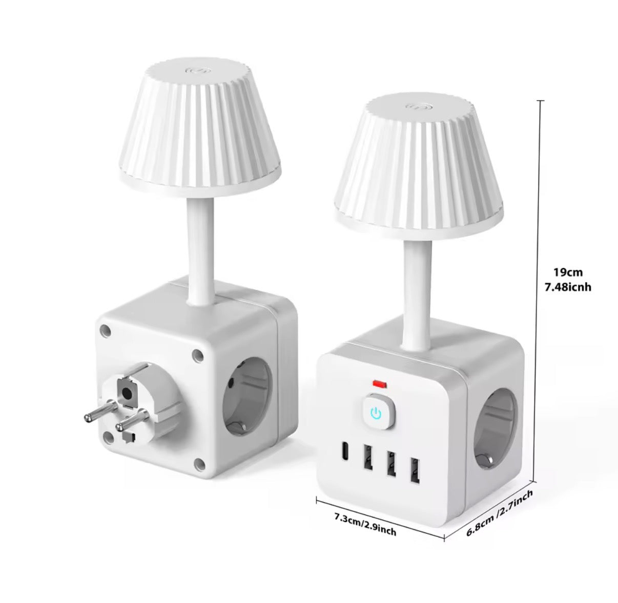 Lámpara de Escritorio con 3 Enchufes y USB-C | Luz Regulable y Protección Sobrecarga