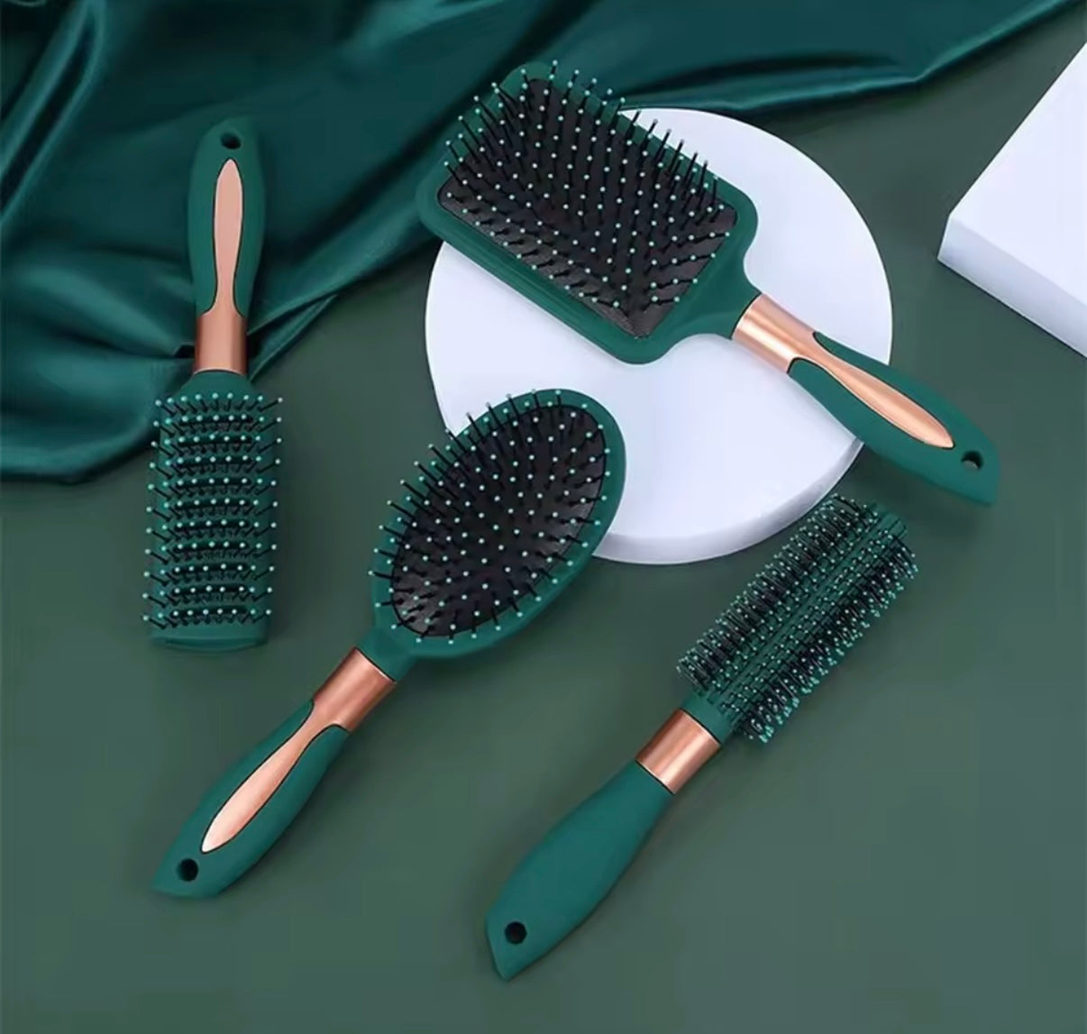Pack 4-cepillos para el cuero cabelludo, desenredante, antiestático, salón, SPA, herramienta de estilismo de peluquería, ovalado y redondo
