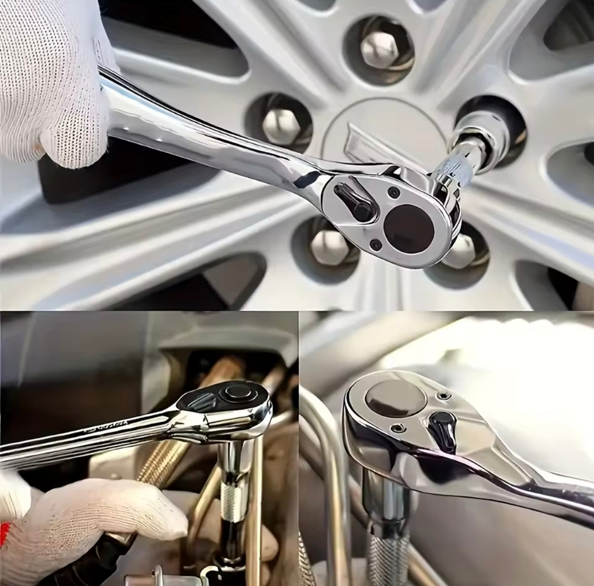 21 Ud-Juego de casquillos  1/4 "-3/8"-1/2", llaves de trinquete, casquillos compactos para reparación de automóviles, herramienta mecánica para reparación de automóviles