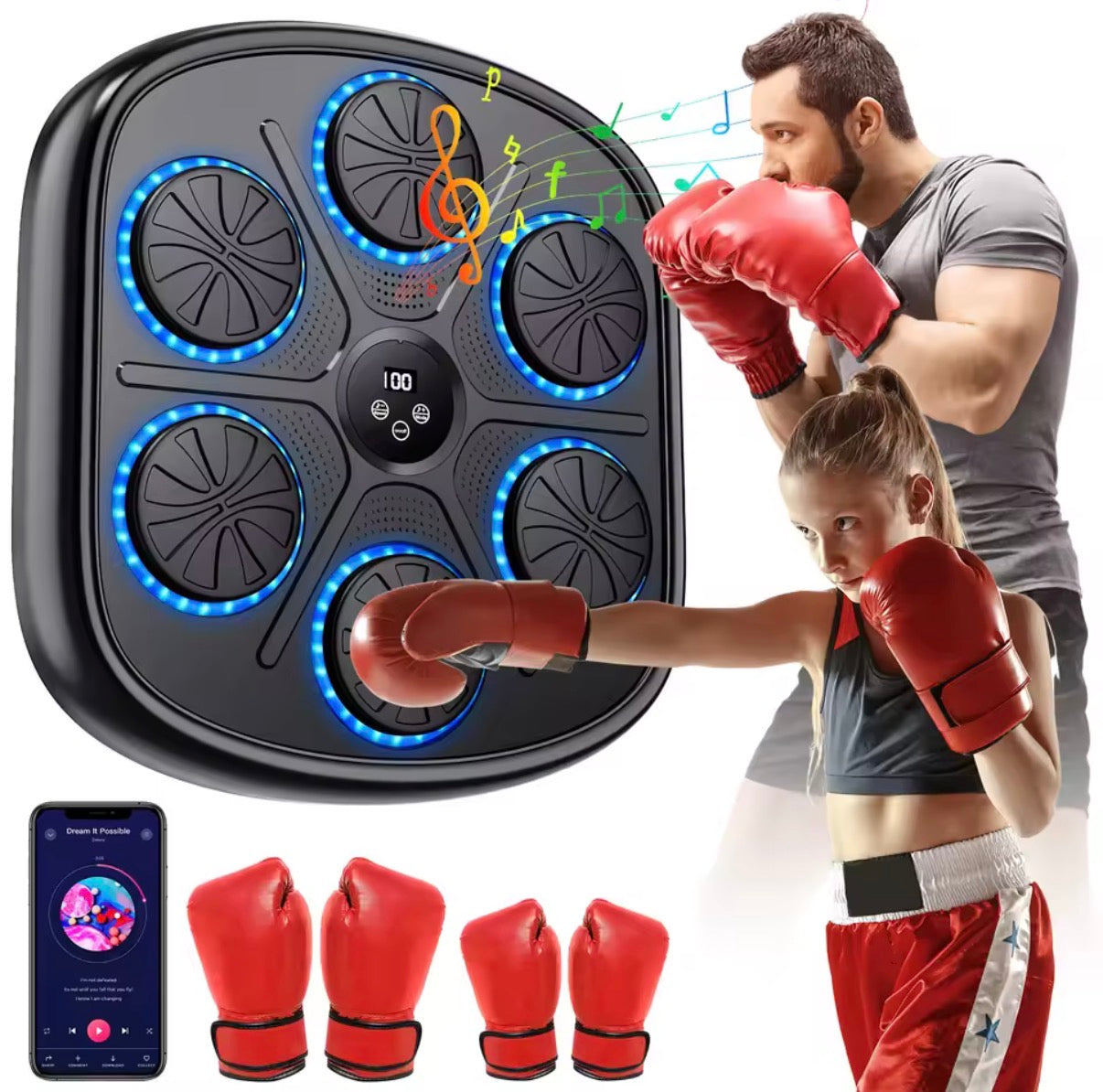 Máquina de Boxeo Musical Inteligente con Luces RGB y Bluetooth, entrena en Casa