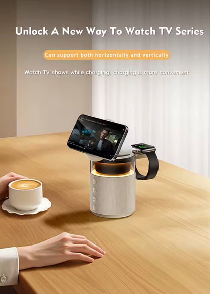 Cargador Inalámbrico 5 en 1 iPhone Apple Watch AirPods con Altavoz