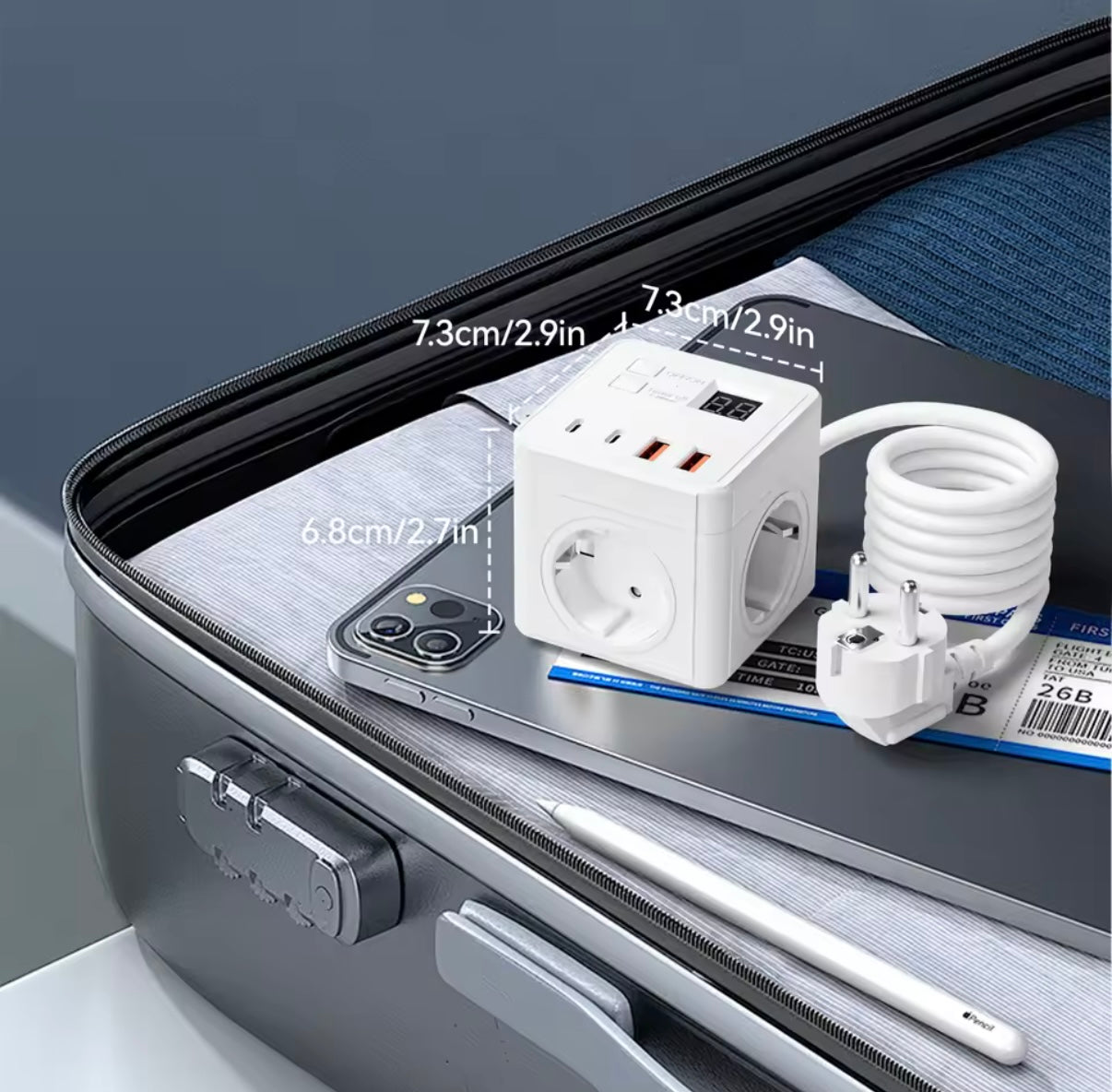 Regleta Cubo 7 en 1 con USB y Type-C | Enchufe Múltiple Compacto