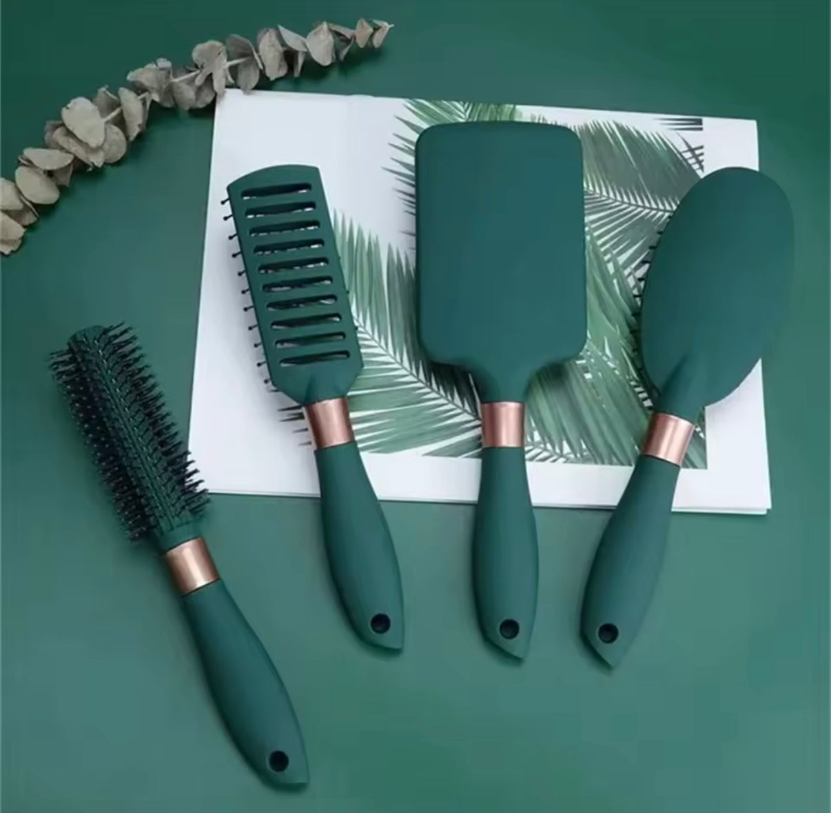 Pack 4-cepillos para el cuero cabelludo, desenredante, antiestático, salón, SPA, herramienta de estilismo de peluquería, ovalado y redondo