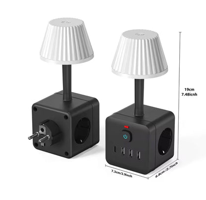 Lámpara de Escritorio con 3 Enchufes y USB-C | Luz Regulable y Protección Sobrecarga