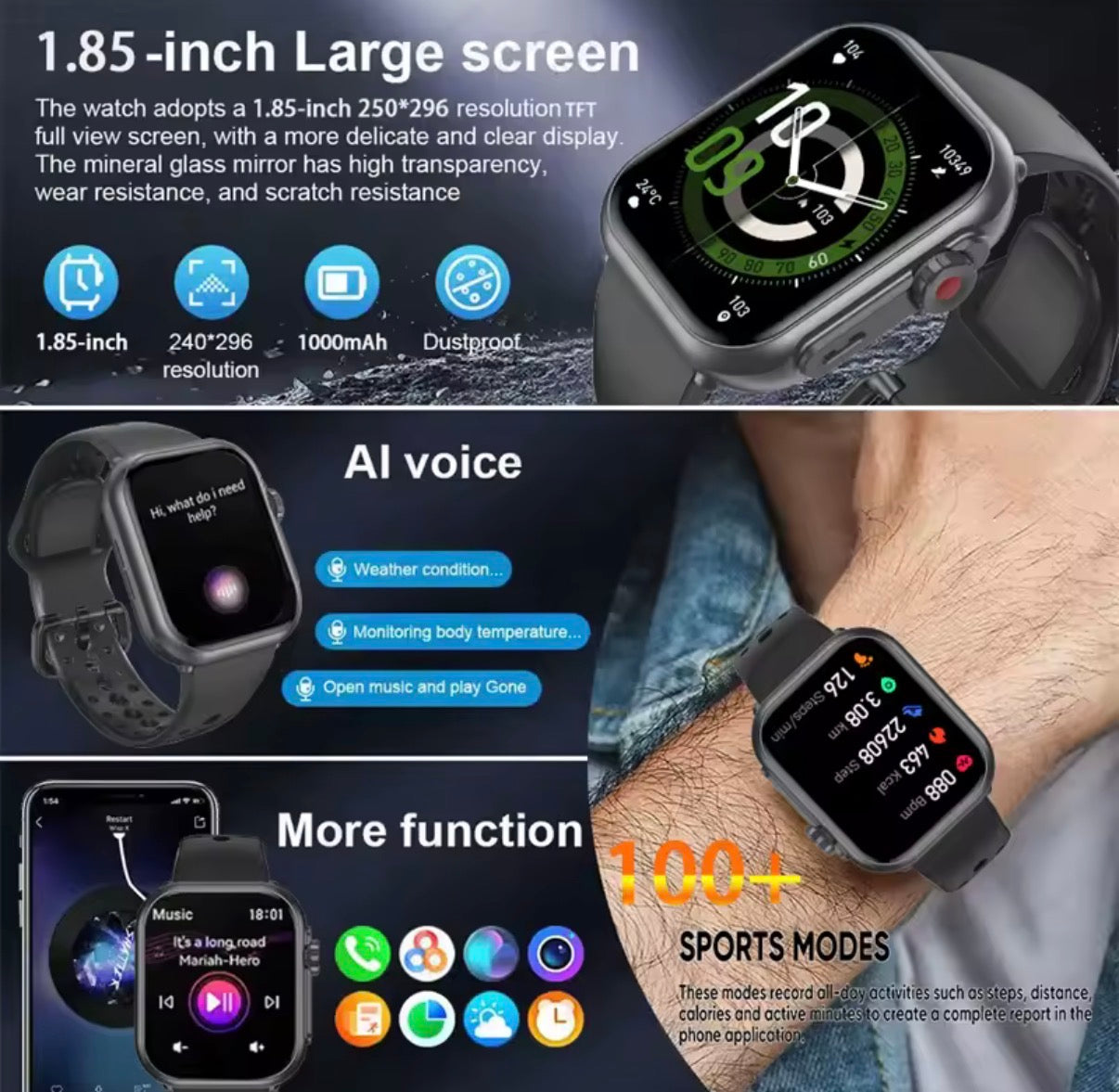 Smartwatch Ultra 2 1,85” HD IP68 con Llamadas Bluetooth y Batería 1000mAh