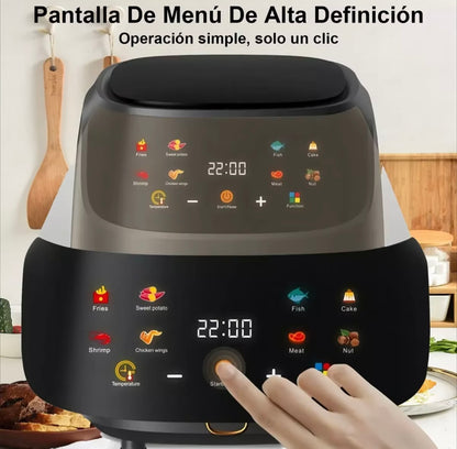Freidora de aire inteligente con pantalla LCD, horno sin aceite para freír patatas fritas y pollo a la parrilla, gran capacidad, 2400W, 8L