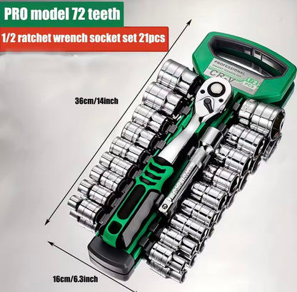 Llave de carraca con juego de casquillos  1/4 "-3/8"-1/2".