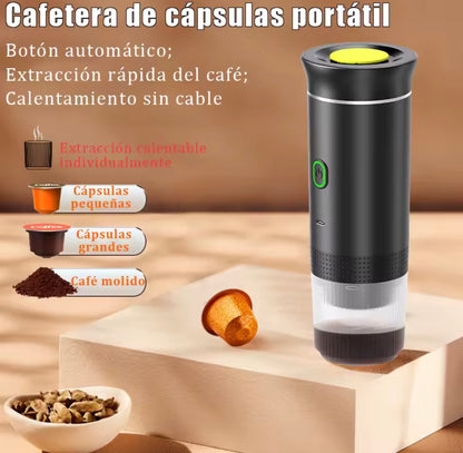 Cafetera Portátil de Cápsulas 3 en 1 | Espresso Eléctrica Inalámbrica para Viaje y Coche