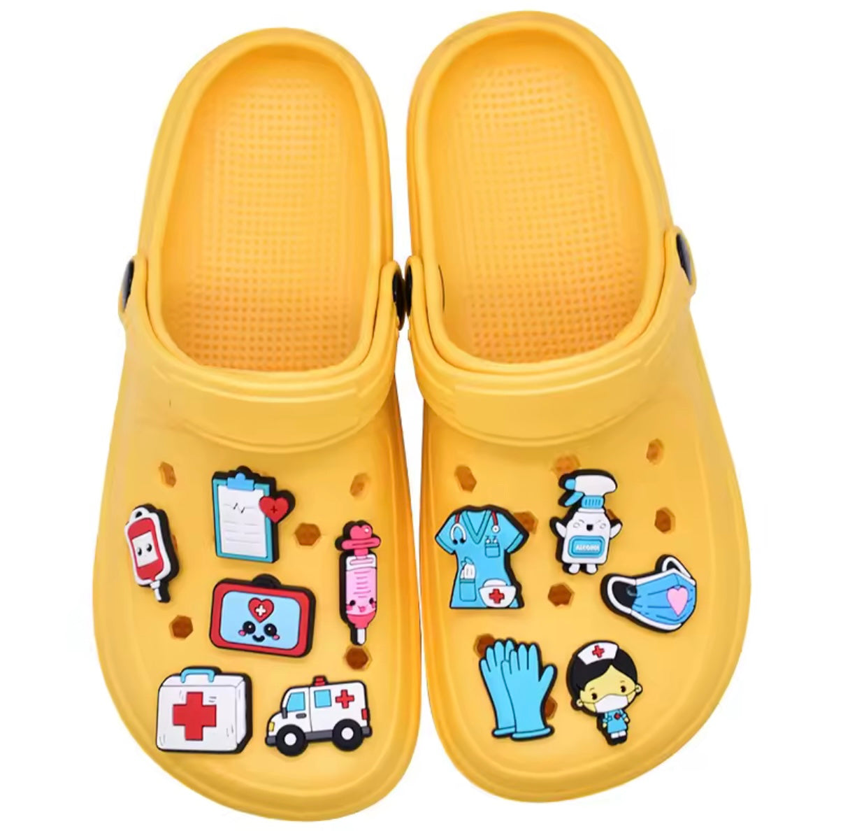 22 Accesorios colgantes para zapatos de PVC con dibujos de Doctor y enfermera, zapatillas DIY, sandalias, hebillas para zapatos, alfileres, serie hospitalaria, decoración de zapatos, regalos para amigos