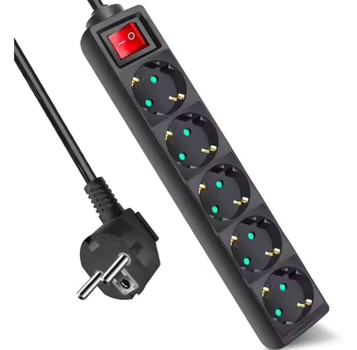 Regleta 5 Enchufes con Interruptor de Encendido  1,5 Metros  Max3680W  Protección Infantil  Negro