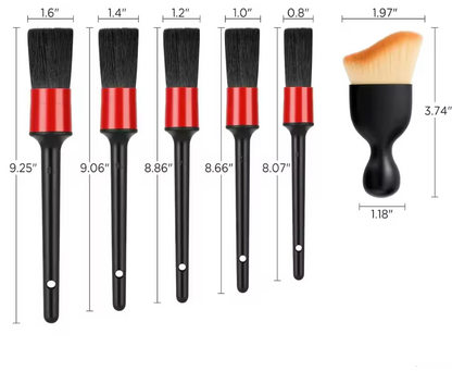 Juego de 6 cepillos para detalles de coches.