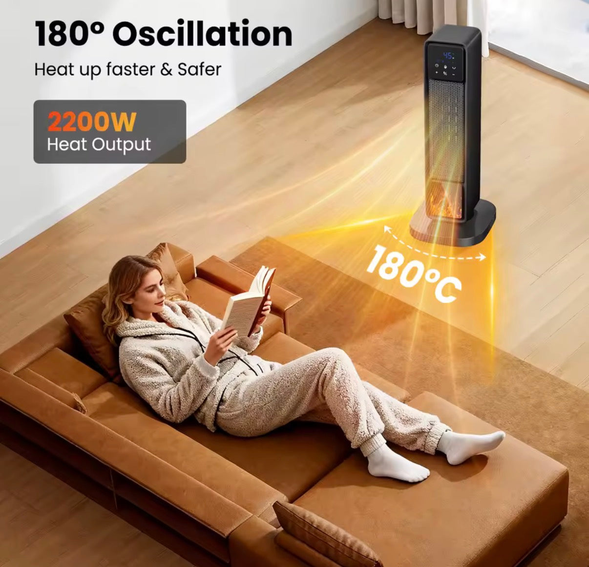 Calentador Eléctrico 2200W Inteligente con Pantalla Táctil y Temporizador