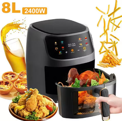 Freidora de aire inteligente con pantalla LCD, horno sin aceite para freír patatas fritas y pollo a la parrilla, gran capacidad, 2400W, 8L