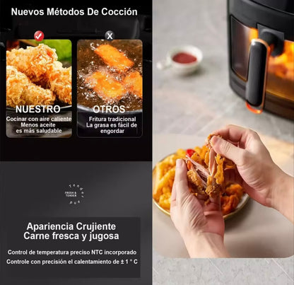 Freidora de aire inteligente con pantalla LCD, horno sin aceite para freír patatas fritas y pollo a la parrilla, gran capacidad, 2400W, 8L