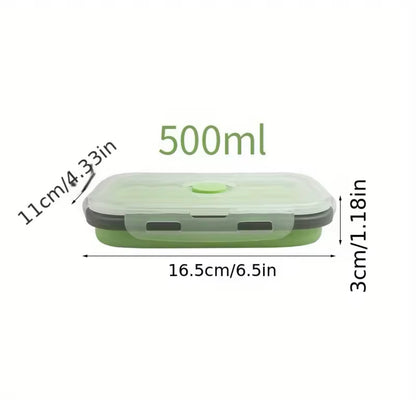 Fiambrera plegable de silicona para ahorro de espacio.