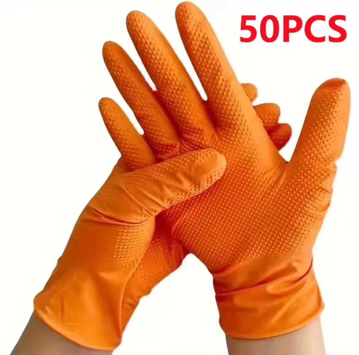 50 ud-Guantes de nitrilo naranja de alta resistencia, guantes desechables industriales de 8 mil con agarre con textura de diamante para seguridad mecánica y guantes de trabajo