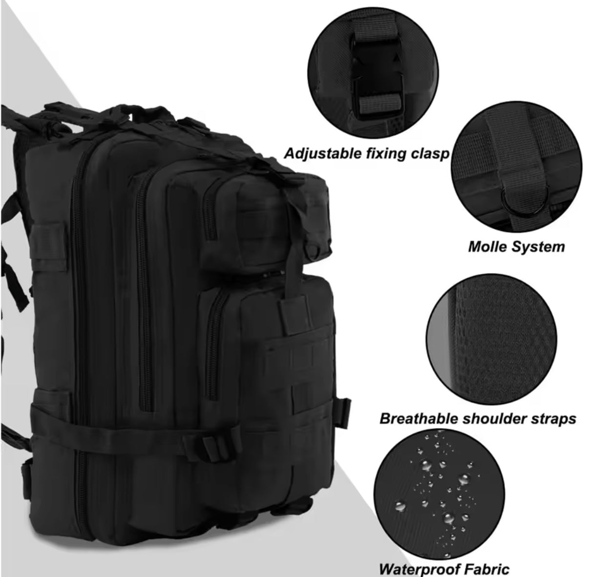 Mochila táctica grande de asalto de 3 días, bolsa Molle Bugout, mochila para senderismo, viajes de escalada