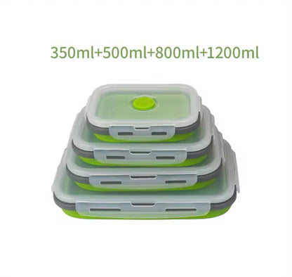 Fiambrera plegable de silicona para ahorro de espacio.