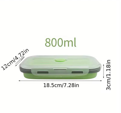 Fiambrera plegable de silicona para ahorro de espacio.