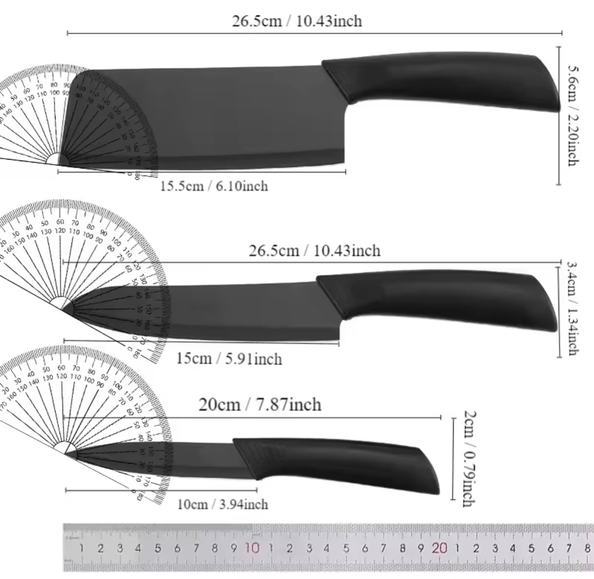 Juego de cuchillos de cocina de acero inoxidable con mango de plástico antideslizante negro