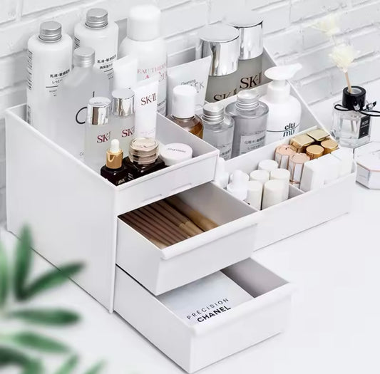 Caja de almacenamiento de maquillaje con cajones para dormitorio, estantería de plástico para cosméticos, tocador para el cuidado de la piel.