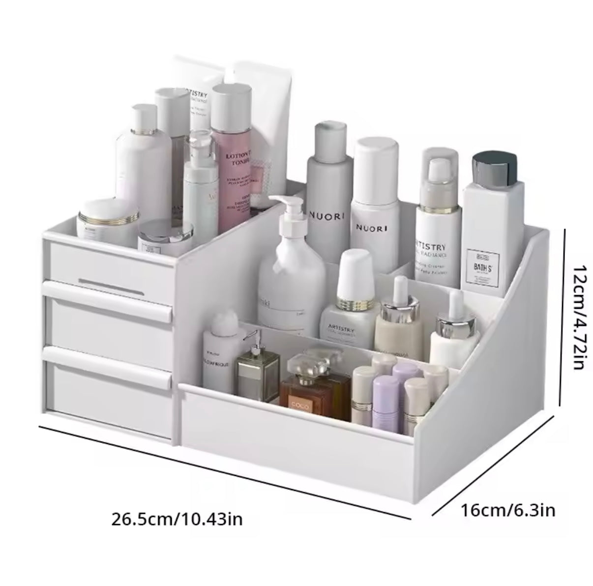 Caja de almacenamiento de maquillaje con cajones para dormitorio, estantería de plástico para cosméticos, tocador para el cuidado de la piel.