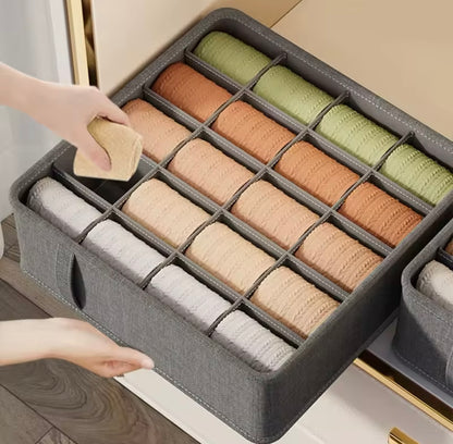 Pack 3 Cajas de tela organizadoras de almacenamiento para ropa interior en armario y cajones.